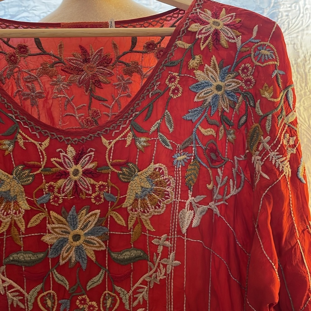 Johnny Was Embroidered Red Women's Top - Picture 5 of 11
